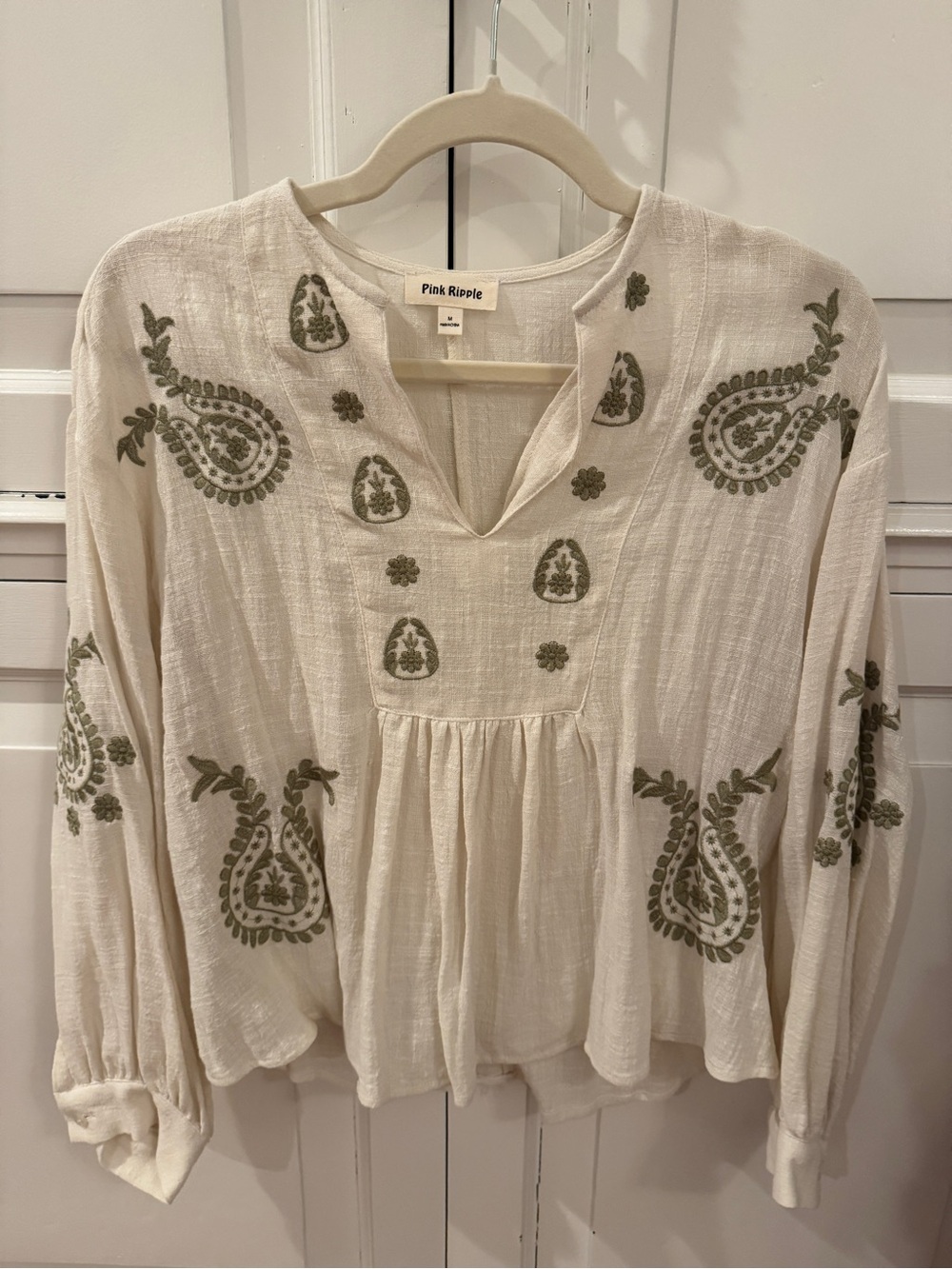 Women's Ivory Embroidered Peasant Blouse